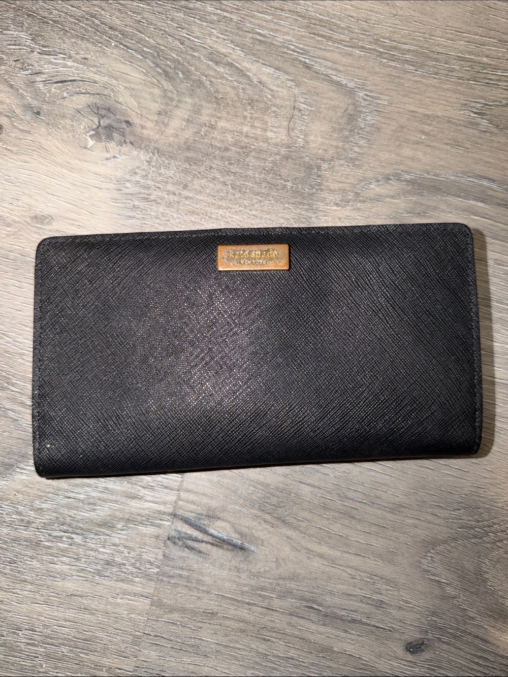 kate spade Black Saffiano Leather Continental Wallet (corner wear/tarnished)